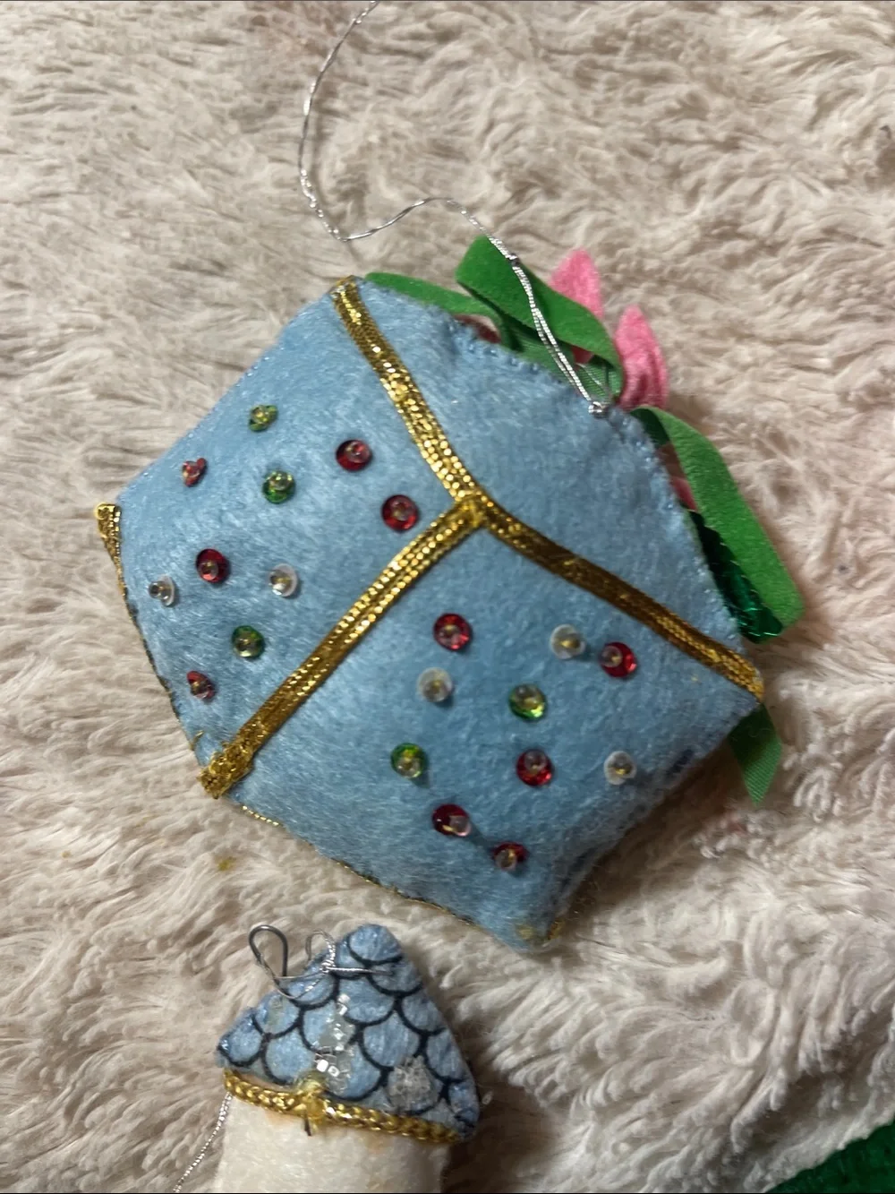 Vintage  Felt Christmas Ornament Lot - Stocking, Tree, Church, Gifts
